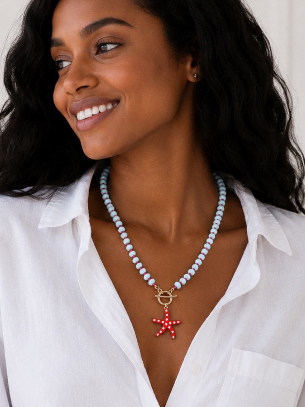 New! Coastal Colorful Preppy Beaded Starfish Dopamine Necklace NWOT 2011